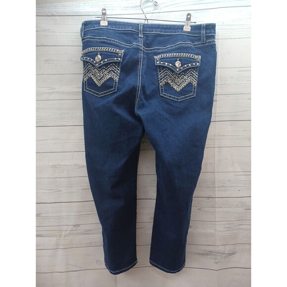 Apt 9 Straight Leg Capri Blue Jeans Stretch Sz 14 Rhinestone Flap Pockets - Picture 1 of 7